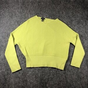 Express Sweater Womens Large Green Asymmetrical Boat Neck‎ Ribbed Knit Pullover